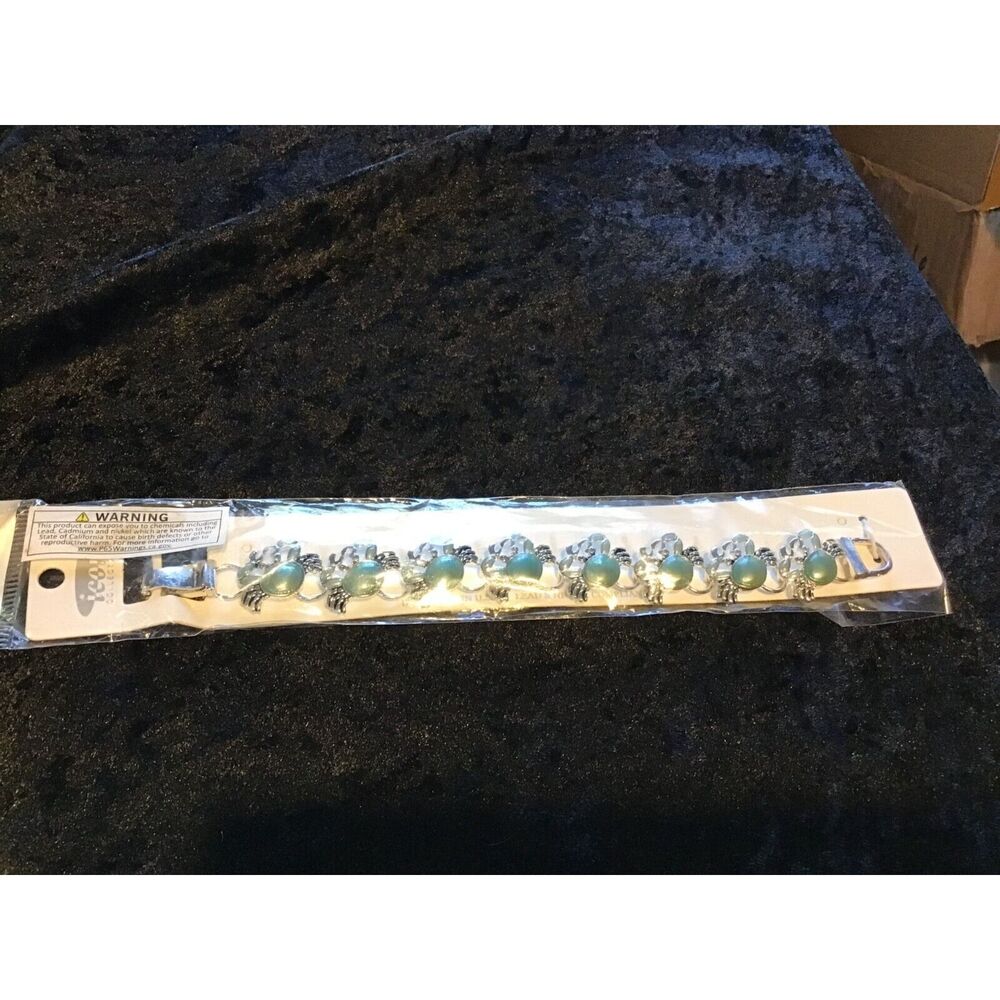 Crab Bracelet Costume Silver Green Enamel 7 inches NWOT Maryland Beachy